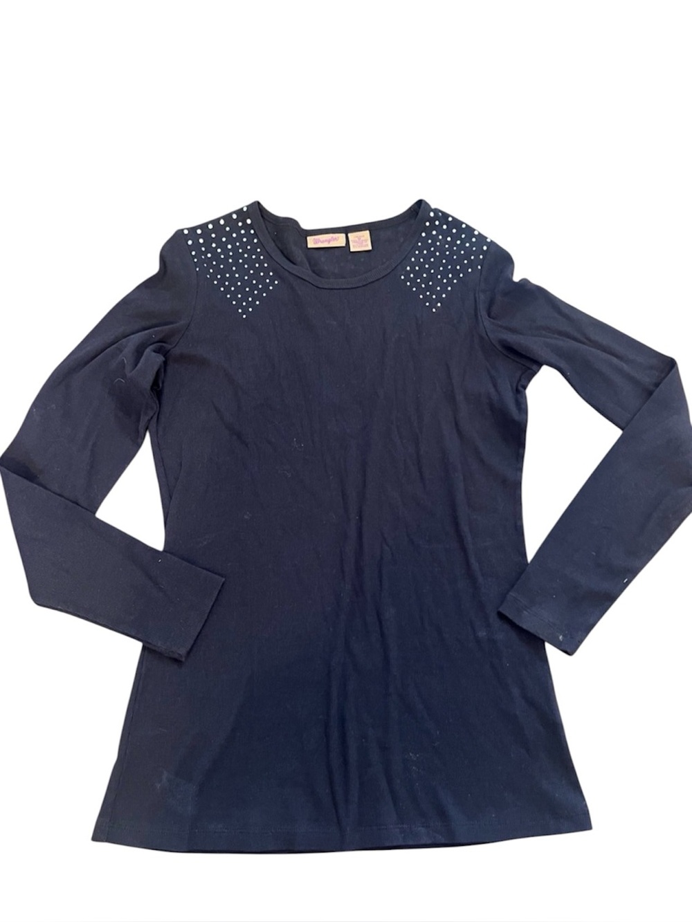 Y2K Wrangler Women’s Black Long Sleeve Top with Shoulder Stud Accents
